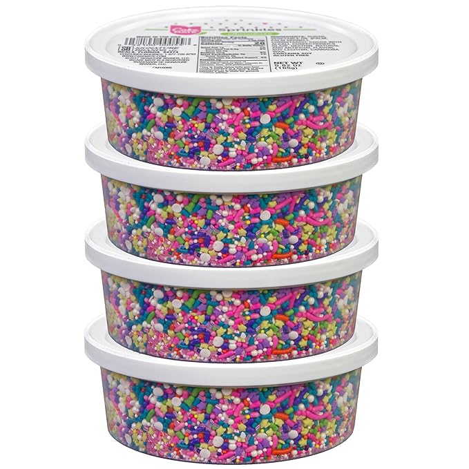 Cake Mate Unicorn Dessert Sprinkles Four Pack - Unicorn Mix of Sprinkles/Jimmes, Perfect for baked goods, cookies, ice cream, cake, brownies four 7oz tubs (28oz total)