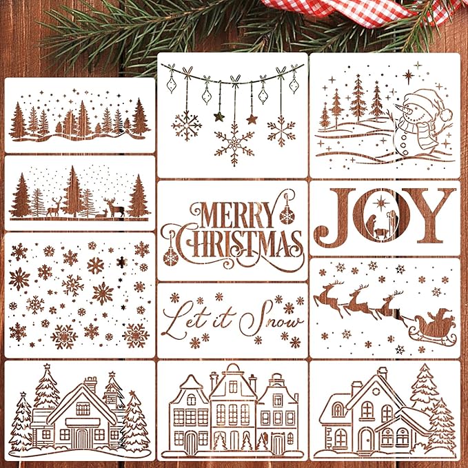 Christmas Stencils for Crafts Reusable Christmas Doormat Stencils Holiday Stencil for Window Glass Wood Wall Fabrics Decor