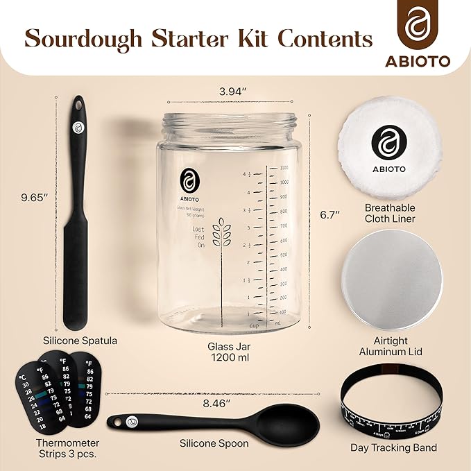 Sourdough Bread Making Kit with 10" Round & 11" Oval Bannetons and 40 oz Starter Jar – Complete Artisan Sourdough Kit with Lame, Whisk, Scrapers, Slings, Mat, Silicone Spatula & Cloth Covers