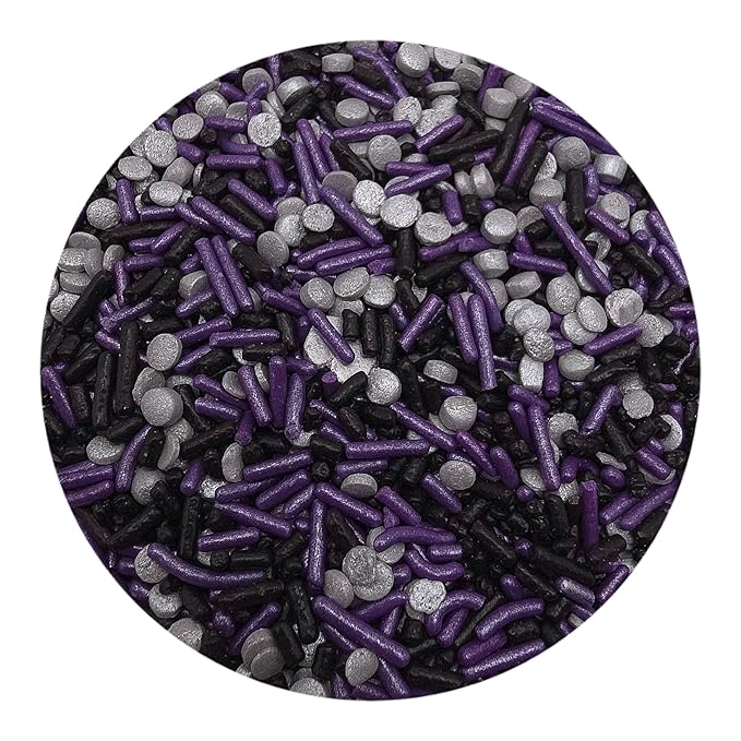 NCS Pearl Purple and Black Jimmies and Silver Sequin Edible Sprinkles, 8 ounces