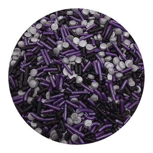NCS Pearl Purple and Black Jimmies and Silver Sequin Edible Sprinkles, 8 ounces