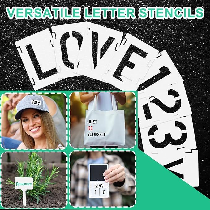 Augshy 54 Pcs 2 Inch Alphabet and Number Stencils, Reusable Interlocking Letter Stencils for Painting on Wood, Wall, Fabric, Rock, Chalkboard, Glass