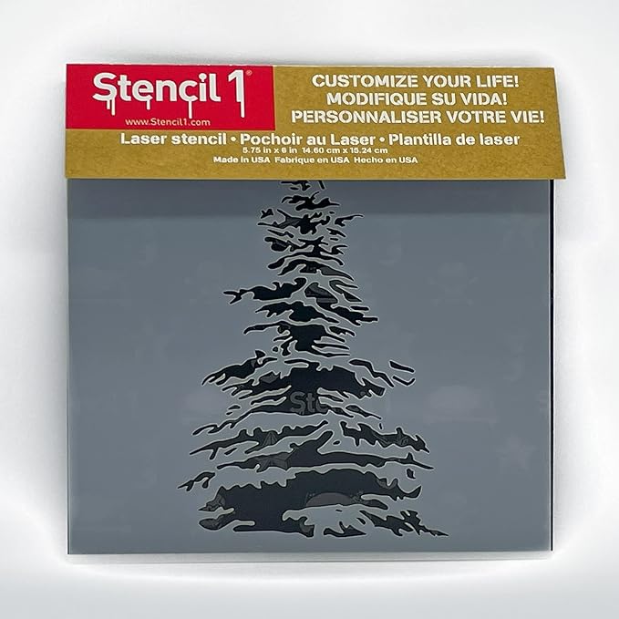 Stencil1 Snowy Pine Christmas Tree Stencil – Reusable Winter Template for DIY Crafts, Holiday Decor, Painting on Wood, Fabric, Cards & More - 5.75" x 6"