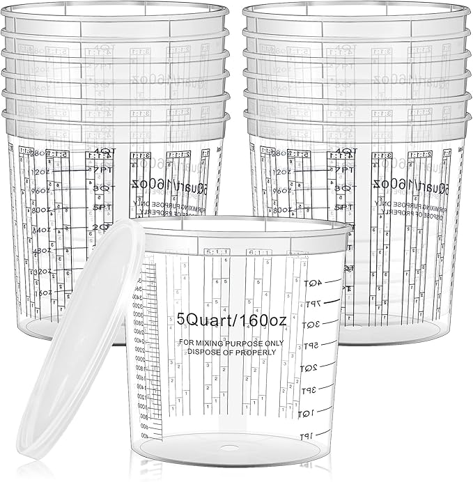 Mifoci 60 Pcs 160 oz Graduated Paint Mixing Cups 5 Quart Disposable Clear Paint Mixing Bucket Plastic Epoxy Measuring Cups with Ratios on Side of Cup for Resin, Epoxy, Art
