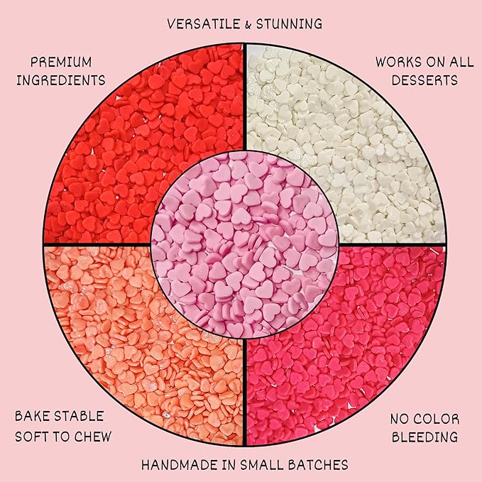 Confect Valentine Heart Sprinkles – Red, White & Pink Edible Sprinkle Mix | Pack of 5 for Cake, Cupcake, Cookie & Dessert Decorating | Celebration & Baking Sprinkles | Vegan, Gluten-Free – 5 Oz