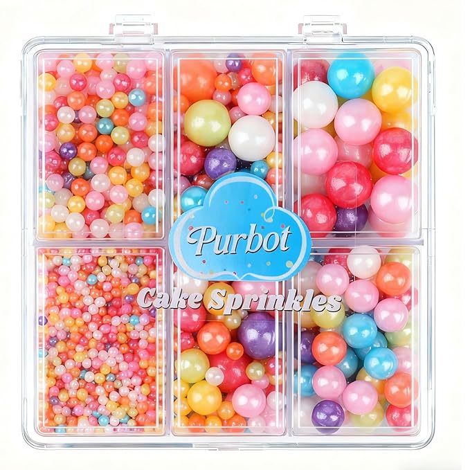 Rainbow Pearl Sprinkle for Cake Decorating, 5 Sizes Sugar 130g/4.6oz, Cupcake, Ice Cream, Donuts, Macaron Toppings Supplies (2mm, 4mm, 7mm, 1cm)
