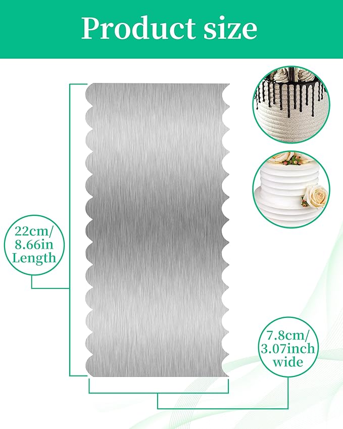 Cake Scraper Smoother Cake Decorating Supplies Kit 8.6 Inch Metal Bench Scraper for Baking Buttercream Smoother Stainless Steel Frosting Cake Comb Edge Side Jagged Comb for Cream Cake-2