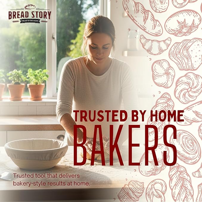 Bread Story Round Banneton Bread Proofing Basket Set – Handmade Rattan Brotform Dough Bowl with Cloth Liner, Sourdough Tools & Baking Supplies for Home Bakers – Baking Kit, 10 Inch