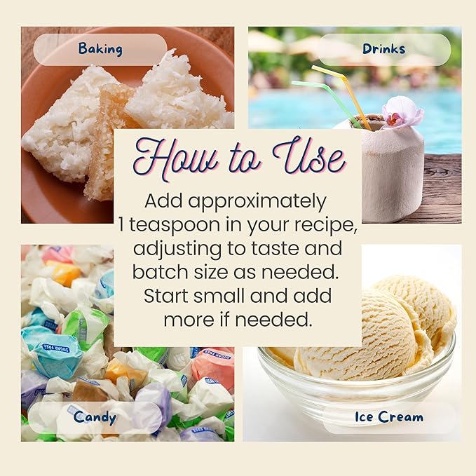 Natural Coconut Extract - 2 oz - Water-Soluble - By Harvest Moon Delights - Coconut Extract for Baking, Ice Cream, Drinks, and Candy - Flavoring, Flavor - Sugar-Free