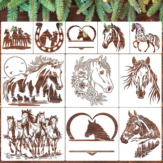 Animal Wood Burning Stencils for Painting 12” Horse Stencil Animal Stencils for Crafts T-Shirt Fabric Wood DIY