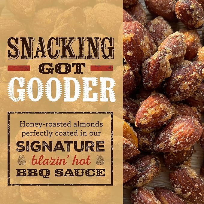 Rufus Teague Hot BBQ Honey Roasted Almonds – Sweet, Spicy & Smoky Gourmet Snacks, 9 oz Resealable Pouch for Freshness