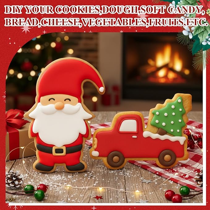 2 Pcs Large Christmas Cookie Cutters 8" Extra Large Truck and Gnome Stainless Steel Giant Cookie Cutter for Holiday Baking