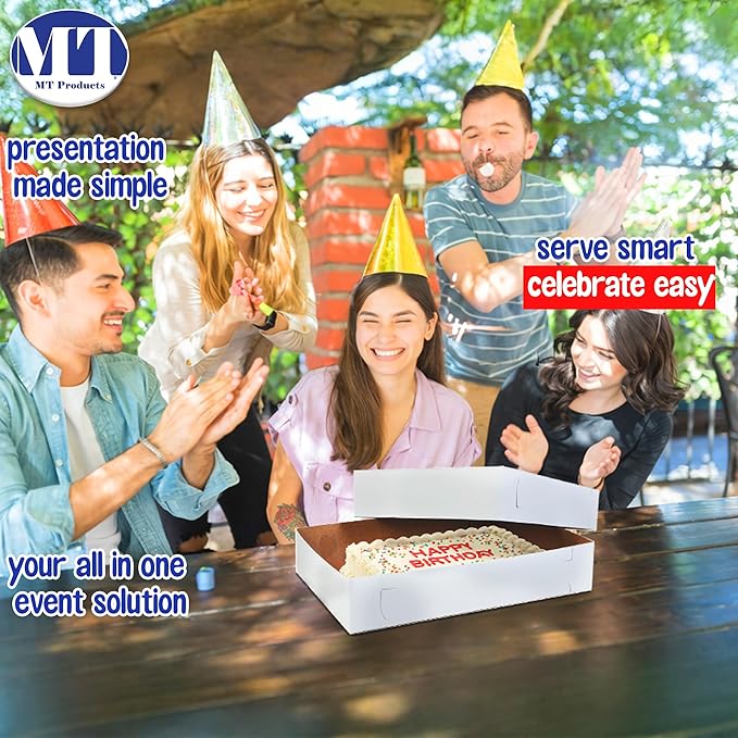 MT Products White Cake Boxes 18" x 13" x 3.5" - Disposable Bakery Boxes with Detachable Lids for Extra Storage (Pack of 50) - Made in USA