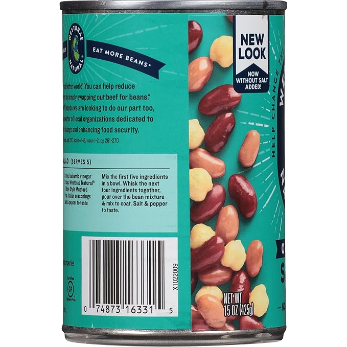 WESTBRAE 15 oz Natural Organic Salad Beans,No Salt Added, Source of Plant Based Protein and Fiber, Low Fat, Gluten Free, (Pack of 12)