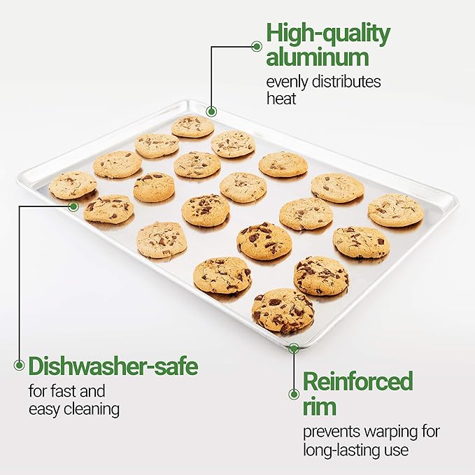 Restaurantware Met Lux 18 x 26 Inch Full Size Baking Sheet 1 Heavy-Duty Cookie Sheet - Evenly Bakes Treats Make Pastries Pizzas or Cookies Aluminum Sheet Pan For Commercial or Home Use