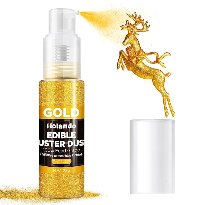 Edible Glitter Spray 22g (Gold) - Metallic Food Coloring Powder, Food-Grade Glitter, Metallic Shimmer Edible Color Powder - Flash Powder for Beverages, Cocktail, Cake Decorating, Baking, Icing, Candy