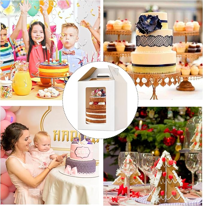 XININSUN 10inch Tall Cake Boxes with windows,10x10x12 Tall Cake Carrier, Tiered Cake Box, Layer Cake Box, large cake box,Ideal for 10" & 12" Tiered Cakes (2 Pack-White)