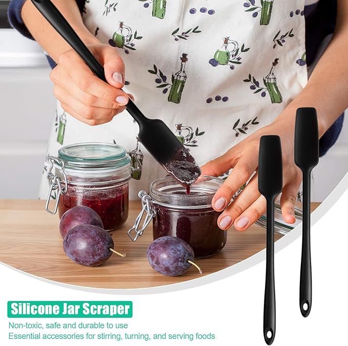 2 Pieces Long Handle Silicone Jar Spatula Non-Stick Rubber Scraper Heat Resistant Spatula Silicone Scraper for Jars, Smoothies, Blenders Cooking Baking Stirring Mixing Tools, Black