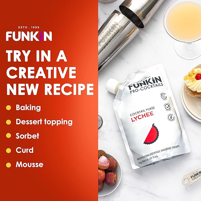 Funkin Fruit Puree | Real Fruit, Simple Ingredient, Natural Mixer for Cocktails, Drinks, Smoothies | Vegan, Non-GMO, Gluten-Free (2.2 lbs) (Lychee)
