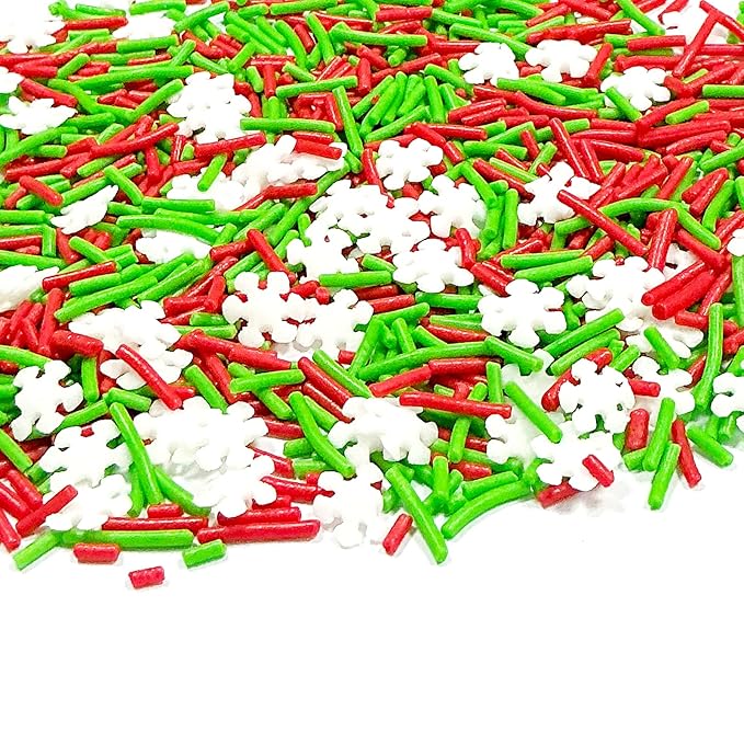 Homipooty Christmas Sprinkles for Cake Decorating 85g/2.99oz Mix of Red and Green Holiday Sprinkles with White Snowflakes Jimmies Decorative Christmas Dessert