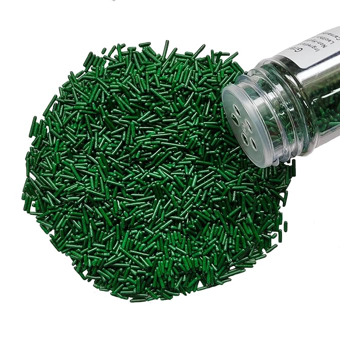 Homankit Green Jimmies Sprinkles Edible White Sprinkle Candy Soft Jimmies Toppings for Ice Cream, Cupcake, Cake, Cookie, Dessert Decorating 2.75 Ounces