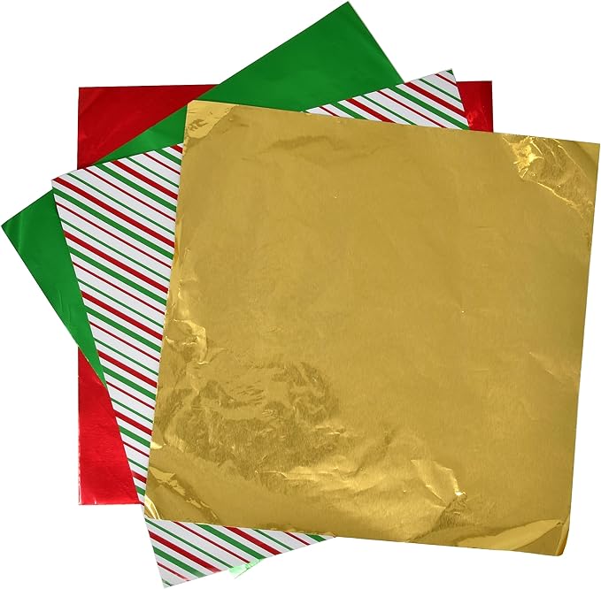 Gift Boutique Christmas Foil Chocolate Bar Candy Wrappers Hot Chocolate Bomb Aluminum Tin Wrapping Paper 200 Pieces Decor Wrapper Papers for Holiday Baking Homemade Food Party Favor 8" x 8" Squares