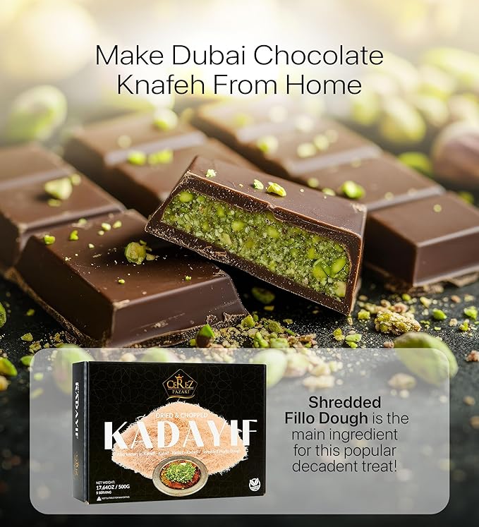 Cerez Pazari Kataifi Shredded Fillo Dough 1.1 lb. Shredded Phyllo Dough, Kadayif Ingredient For Dubai Chocolate Bar Pistachio, Raw, Dried, Chopped Kataifi Pastry, Knafeh, Kunafa