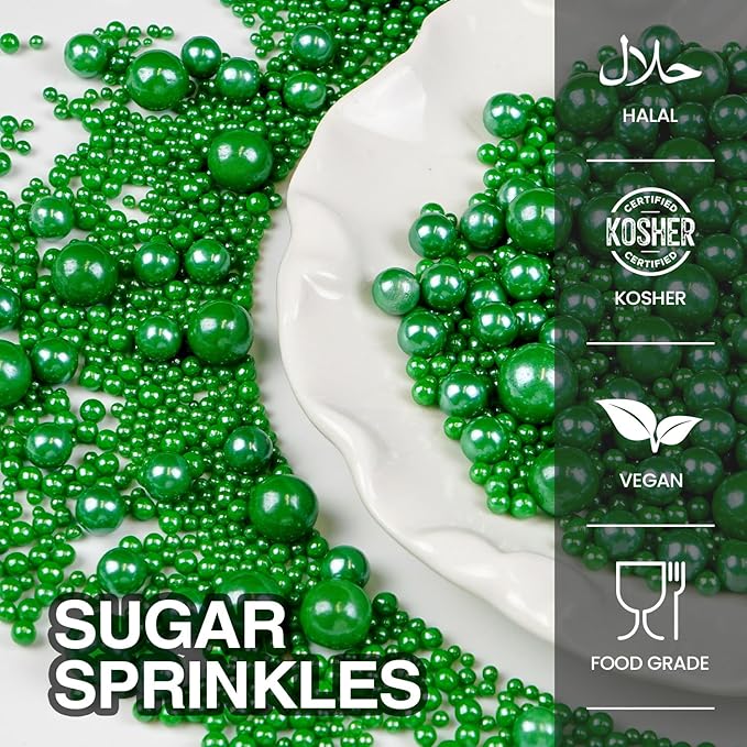 Deep Green Pearl Sugar Christmas Sprinkles, Edible Candy Pearls, 150g/5.29oz, Green Sprinkles for Cake Decorating, Baking Cake Decorations, Cupcakes, Foodgrade Toppers, Wedding Party Supplies