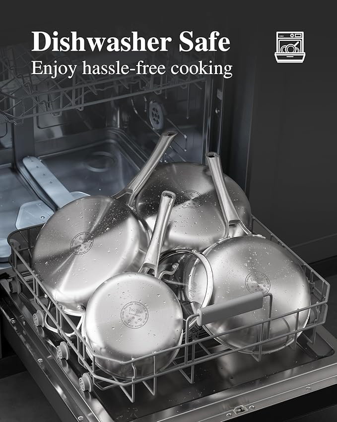 Stainless Steel Cookware Set,Tir-Ply Pots and Pans Set,10 Pcs Stainless Steel Induction Kitchen Cookware Sets,PFOA Free, Frying Pans,Saucepans,Saute Pan & Stock Tagine Pot,Compatible with All Cooktops