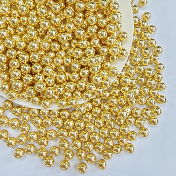 PhilaeEC Gold Peals 7mm Size Sprinkles for Cake Decoration Edible Candy Baking Cookie Cupcake Toppers Wedding Party Valentines Halloween Christmas Supplies 3.53oz