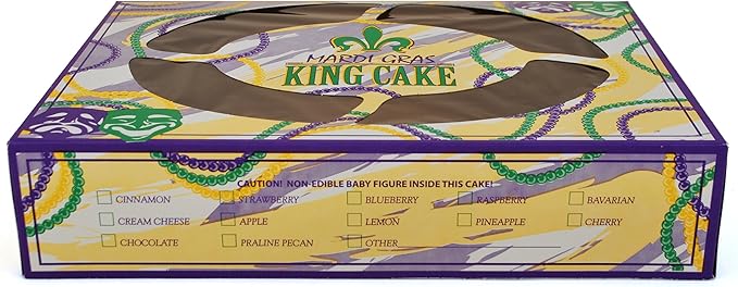 SCT Mardi Gras King Cake Window Boxes, 14 x 10 x 3, Green/Purple/White, Paper, 100/Carton