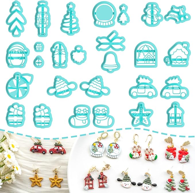Tainsky 27 Shapes Christmas Polymer Clay Cutters, Winter Clay Cutters for Polymer Clay Jewelry Making