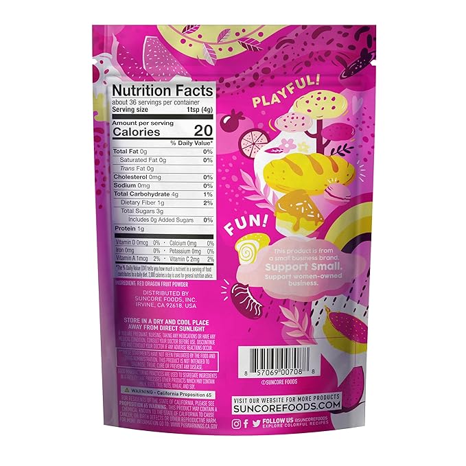 Suncore Foods Pink Pitaya Powder, Pink Food Coloring Powder, Gluten-Free, Non-GMO, 5oz (2 Pack)