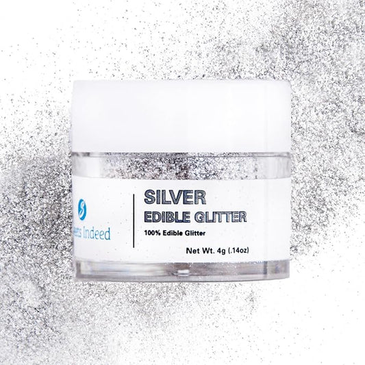 Sweets Indeed, Edible Glitter, Perfect for Drinks, Cocktails, Beverages & Cake Decorating, Dessert Cake Topper, Gift, 4 grams (Silver Edible Glitter)