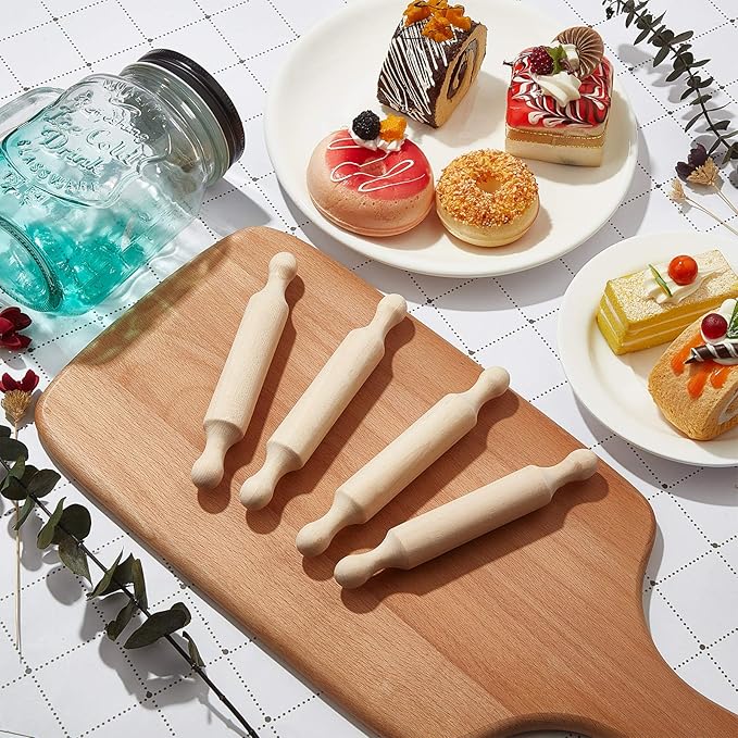 Suclain 20 Pcs Wooden Mini Rolling Pin Long Kitchen Baking Small Dough Rolling Pin for Children Fondant Pastry Pizza Crafting and Imaginative Play for Halloween and Christmas Presents (6 Inches)