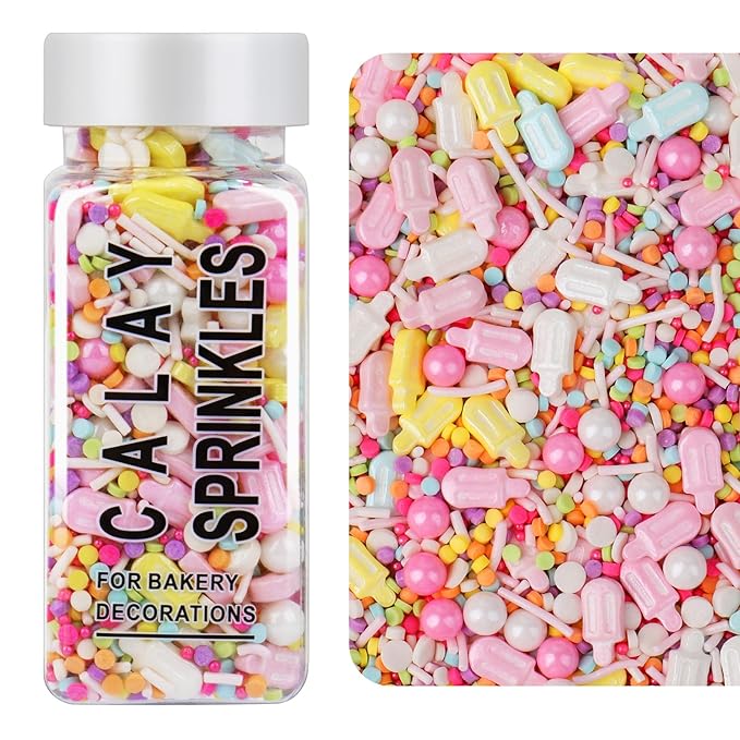 Rainbow Sprinkles for Cake Decorating, Pastel Sprinkles Mix with Ice Cream Pearls Confetti Jimmies for Cake Ice Cream Cupcakes Baking Donut Topping
