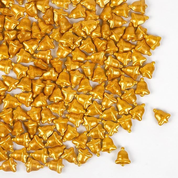Christmas Bells Sprinkles for Cake Decorating, Gold Bells Sugar Sprinkles Edible, 150g/5.29oz, Perfect for Cake Decoration, Cupcake, cookies Decorations, Baking, foodgrade