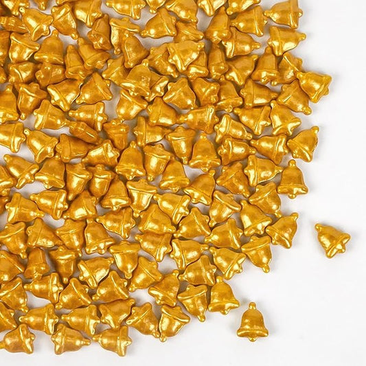 Christmas Bells Sprinkles for Cake Decorating, Gold Bells Sugar Sprinkles Edible, 150g/5.29oz, Perfect for Cake Decoration, Cupcake, cookies Decorations, Baking, foodgrade