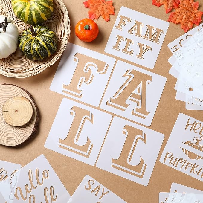 20 Pieces Fall Stencil Template for Painting Reusable Words Stencil DIY Template for Painting on Wood Wall Home Decor