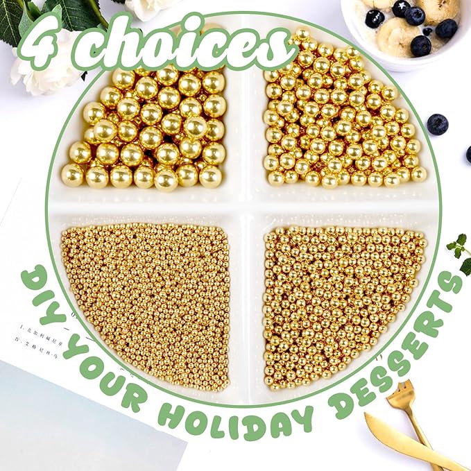 Dazzjoy Edible Gold Pearl Sprinkles, Sugar Pearl, Food Grade, Edible Pearls for Cake Decorating, 150g/5.29oz, Gold Cake Decoration & Cupcake Topper, Wedding Party Halloween Supplies