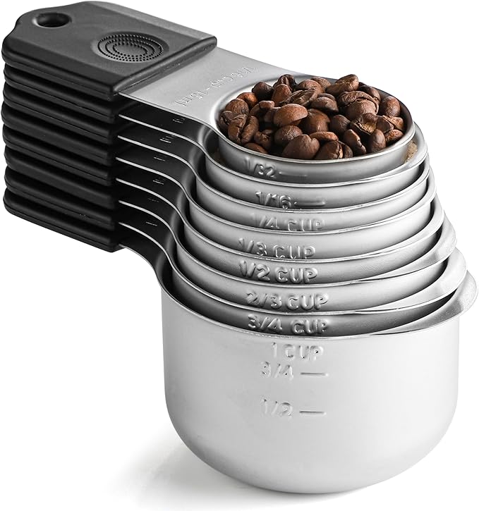 Magnetic Measuring Cups Set of 8 Stainless Steel Measuring Cup Stackable Measuring Cups for Dry and Liquid Ingredients (Black)