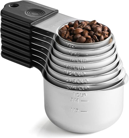 Magnetic Measuring Cups Set of 8 Stainless Steel Measuring Cup Stackable Measuring Cups for Dry and Liquid Ingredients (Black)