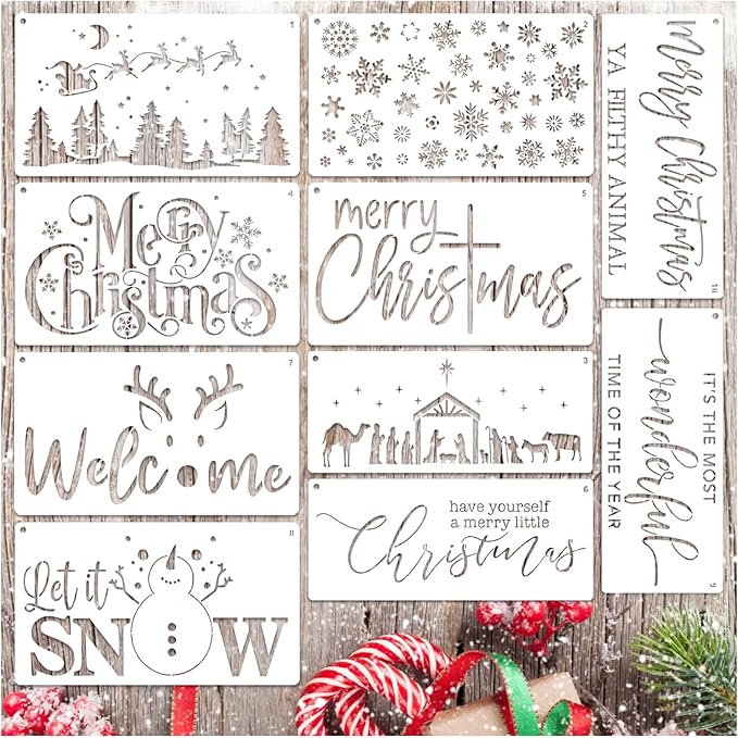 Large Christmas Stencils for Door Mats Reusable Large Christmas Nativity Snowflake Stencils Welcome Let it Snow Stencil Templates for Painting for Doormats Sign Glass Windown Wood Crafts (mat10)