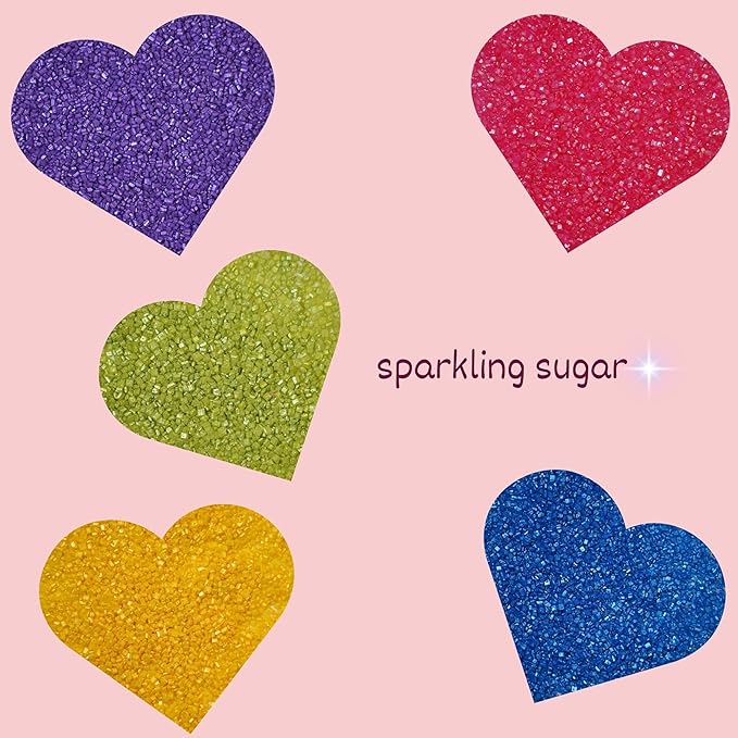 Confect Sparkling Sugar for Baking & Cake Decoration | Assorted pack of 5 Rainbow Sparkling Sugar Sprinkles Mix Purple, Parrot Green, Yellow, Bright Pink & Poppy Blue | Vegan, Gluten-Free, Nut-Free, Soy-Free, Dairy-Free, Palm Oil-Free - 5 Oz