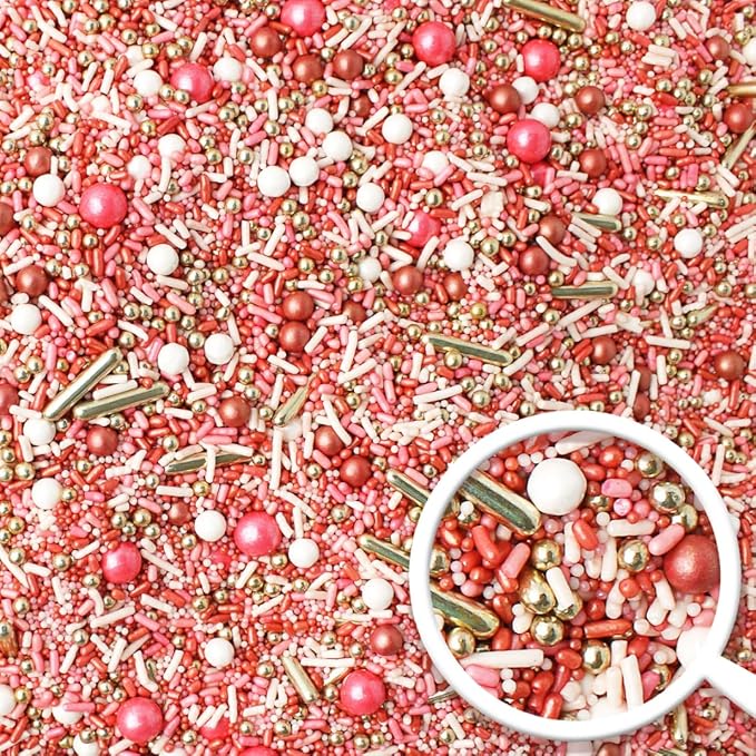 Sprinkle Pop Vintage Rose Gold Sprinkle Mix| Blush White Rose Gold Sprinkles with Gold Dragees| Sprinkles Made in USA for Decorating Wedding Bridal Shower Valentines Day Cakes Cookies Cupcakes, 4oz