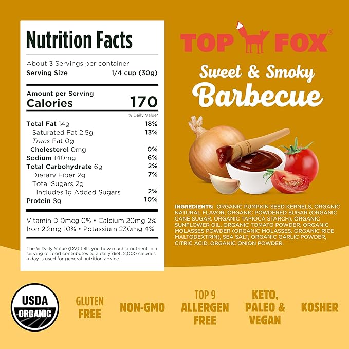 Top Fox Snacks BBQ Pumpkin Seeds to Eat (Barbecue, 3.5 oz – 2 Pack) - Gluten Free Snacks, Healthy Protein Snacks, Keto Friendly Snacks, Allergen Free Snacks, Paleo & Vegan - Organic Pop-Roasted