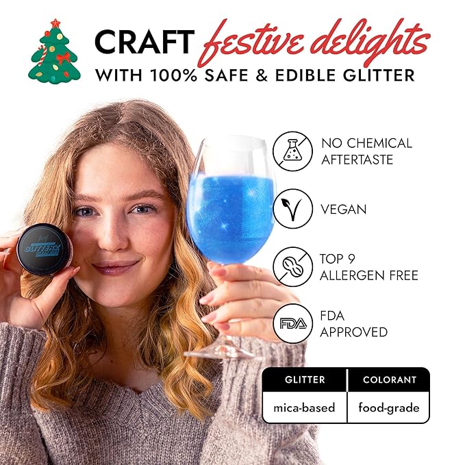 MONÉGASQUE Ocean Blue Edible Glitter for Drinks 10g – Blue Edible Glitter for Cakes & Beverage - Food Decorating & Christmas Cake Decorations Spray - Champagne Sprinkles & Cocktail Drink Shimmer Flake