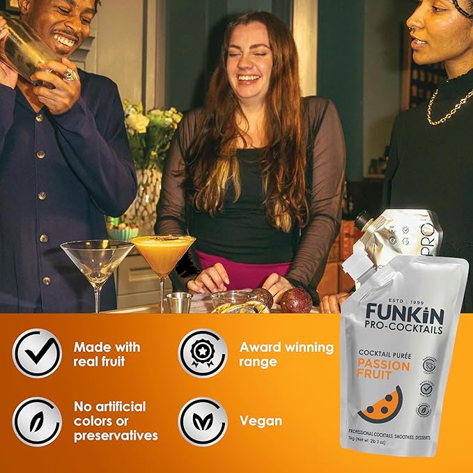 Funkin Fruit Puree | Real Fruit, Simple Ingredient, Natural Mixer for Cocktails, Drinks, Smoothies | Vegan, Non-GMO, Gluten-Free (2.2 lbs) (Passion Fruit)