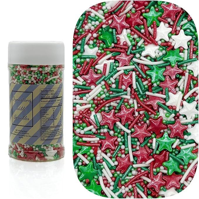 Dynastang Christmas Stars & Pearls & Jimmy Sprinkles Edible Stars Cake Decorating Stars Cake Decorations Cupcake Toppers Cookie Decorating Perfect for Cakes, Cupcakes, Desserts Toppings 3OZ