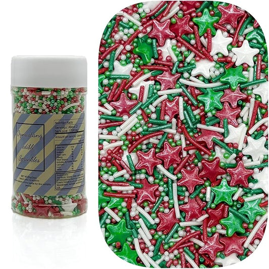 Dynastang Christmas Stars & Pearls & Jimmy Sprinkles Edible Stars Cake Decorating Stars Cake Decorations Cupcake Toppers Cookie Decorating Perfect for Cakes, Cupcakes, Desserts Toppings 3OZ